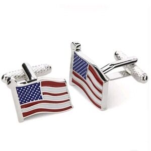 Perry Ellis Portfolio Men's American Flag Silver-Tone Toggle Cuff Links NEW! $40